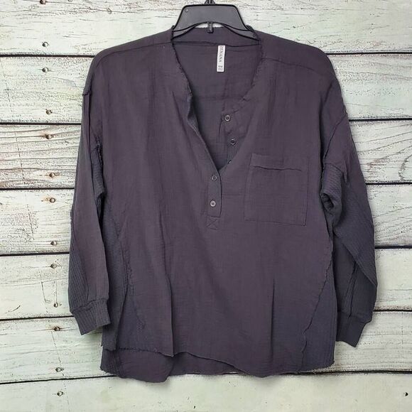 Zenana Small/Medium Gray Woffle knit Top - Picture 1 of 8